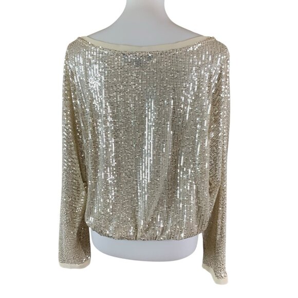 Lulus Gold Sequin Sparkle Long Sleeve Top L Glam Holiday Party Going Out - Picture 2 of 4